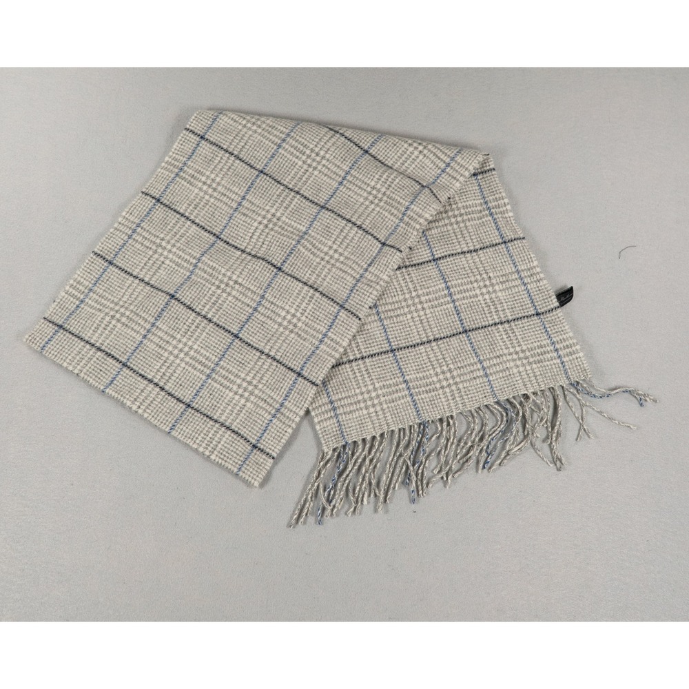 Enzo Mantovani Womens Mens Scarf 100% Cashmere Glen Plaid Fringe Grey Blue